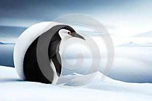 Curious Penguin Peeking Around A Corner Against A White Background Technology. Copy Space. Generative AI