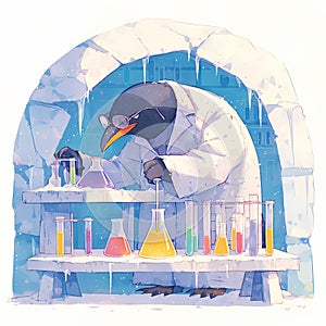 Curious Penguin Scientist in Lab