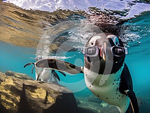 Curious Penguin and Snorkeler