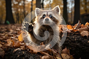 Curious raccoon with astonished expression in natural habitat