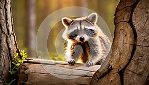 Curious Raccoon in Forest