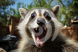 Curious raccoon with a surprised expression looking astonished in its natural habitat