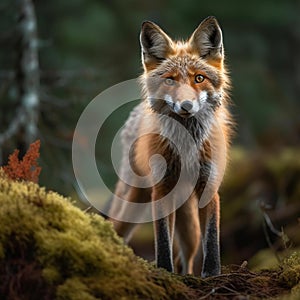 Curious Red Fox in Autumn Forest