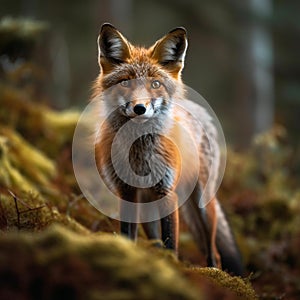 Curious Red Fox in Autumn Forest