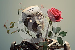 Curious Robot thinking about love. Generate Ai