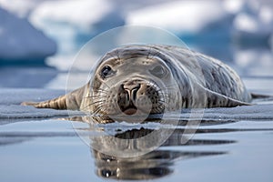 Curious Seal on Ice Floe in Antarctica