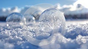 A curious sight as snowcovered bubbles seem to defy gravity beneath an icy surface photo