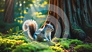 Adorable Gray Squirrel in Sunlit Forest