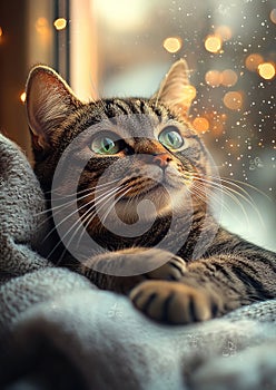 Curious Tabby on a Sunlit Windowsill photo