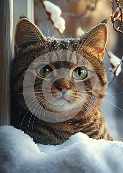 Curious Tabby on a Sunlit Windowsill photo