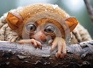 Curious Tarsier Clinging to Branch. Generative AI