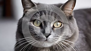 Curious Whiskers: The Gray Cat Looks Up, Mewing and Widening Its Eyes