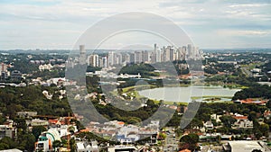 Curitiba aerial cityscape with the Barigui Park in the middle, Curitiba, Parana, Brazil photo