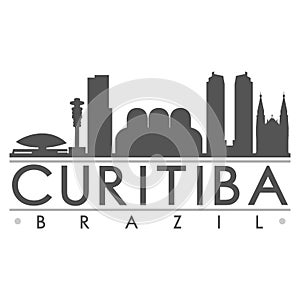 Curitiba Brazil South America Silhouette Icon Vector Art Flat Shadow Design Skyline City Silhouette Template Logo