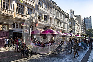 People eat at restaurant in flowers street in downtown of Curitiba