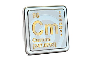 Curium Cm, chemical element sign. 3D rendering