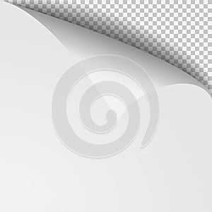 Curl corner paper template. Transparent grid. Empty background page