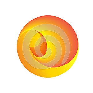 Curl inside the circle. Loop swirl going into perspective. Abstract spherical logo. The circles and spiral are woven
