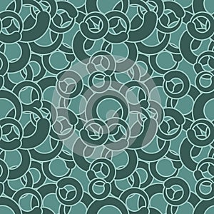 Curl seamless pattern. Green circles abstract ornament. Retro te