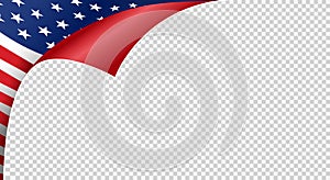 Curled corner American flag isolated  on png or transparent  background,Symbols of USA , template for banner,card,advertising ,