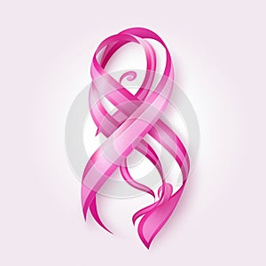 Curled Pink Ribbon White Isolation
