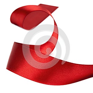 Curled Red Ribbon over White