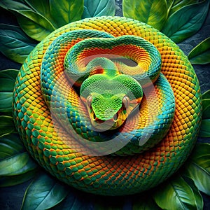 Curled snake on leaf Generative for AI