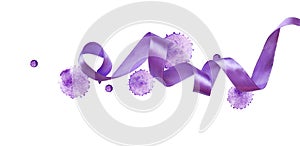 Curled violet silk ribbon watercolor blots