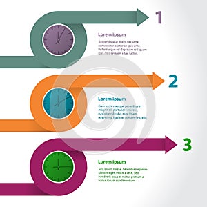 Curling arrows infographic with clock silhouettes