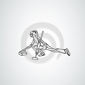 Curling athlete isolated vector outline silhouette.