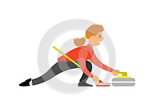 Curling English Sport, Woman with Curling-Broom