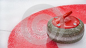 Curling granite stone on ice rink. Winter team olympic sport