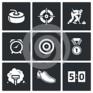 Curling icons set. Vector Illustration