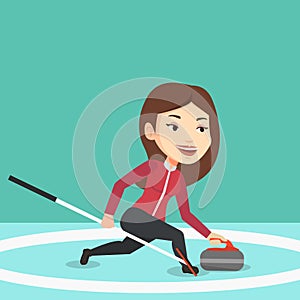 Curling player playing on the rink.