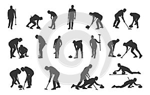 Curling silhouette, Curling players silhouette, Curling sports silhouette, Curling player clipart