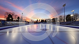 Curling sport arena outdoors, ready and waiting for spectators.AI Generated