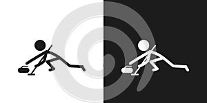 Curling sport icon pictogram vector design. Stick figure man curling player or Curler vector icon sign symbol pictogram