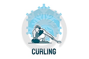 Curling sport vector line icon. sportman with curling stones, equipment sign.