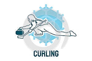 Curling sport vector line icon. sportman with curling stones, equipment sign.