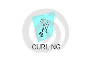 Curling sport vector line icon. sportman with curling stones, equipment sign.