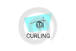 Curling sport vector line icon. sportman with curling stones, equipment sign.