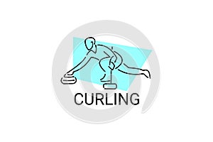 Curling sport vector line icon. sportman with curling stones, equipment sign.