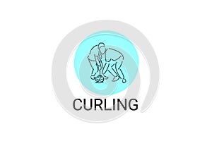 Curling sport vector line icon. sportman with curling stones, equipment sign.