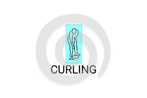 Curling sport vector line icon. sportman with curling stones, equipment sign.