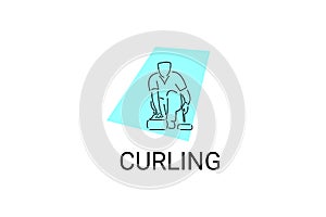 Curling sport vector line icon. sportman with curling stones, equipment sign.