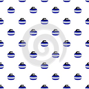 Curling sport vector seamless pattern with stone. Simple curling rock icons on a white background. Winter sporting