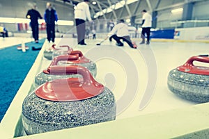 Curling stone on a game sheet.