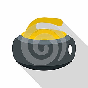 Curling stone with yellow handle icon, flat style