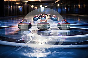 curling stones on ice