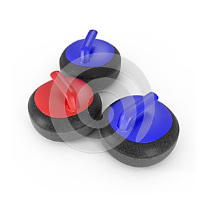 Curling Stones with Red and Blue Handle isolated on white